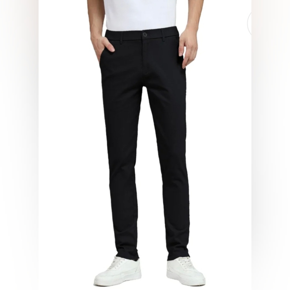 Plaid&Plain Men's Black Skinny Chinos | Slacks Tapered Trousers Suit Pants
